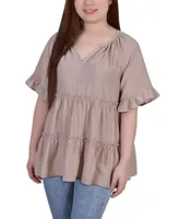 Petite Short Sleeve Tiered Blouse