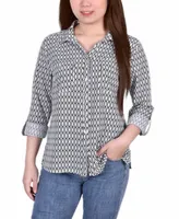 Petite 3/4 Sleeve Roll Tab Notch Collar Blouse