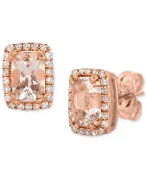 Morganite (1 ct. t.w.) & Diamond (1/8 ct. t.w.) Halo Stud Earrings in 14k Rose Gold