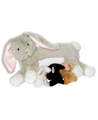 Manhattan Toy Company Nursing Nola Nurturing Rabbit Stuffed Animal with Plush Baby Bunnies