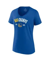 Women's Fanatics Royal Golden State Warriors 2022 Nba Finals Champions Final Buzzer Jersey Roster V-Neck T-shirt