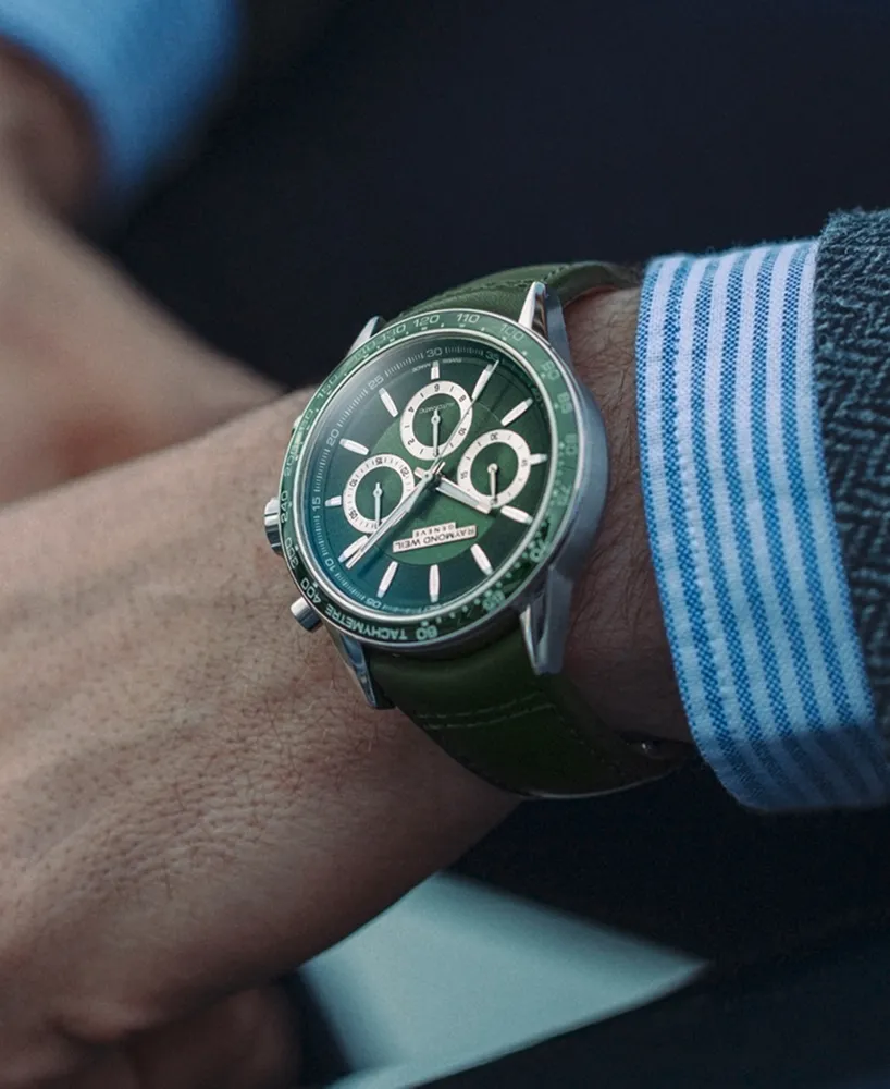 Raymond Weil Men's Swiss Automatic Chronograph Freelancer Leather Strap Watch 43.5mm