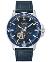 Bulova Men's Automatic Marine Star Series C Blue Leather Strap Watch 45mm