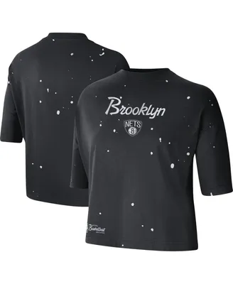Women's Nike Black Brooklyn Nets Courtside Splatter Cropped T-shirt
