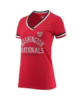 Women's New Era Red Washington Nationals Raglan V-Neck T-shirt