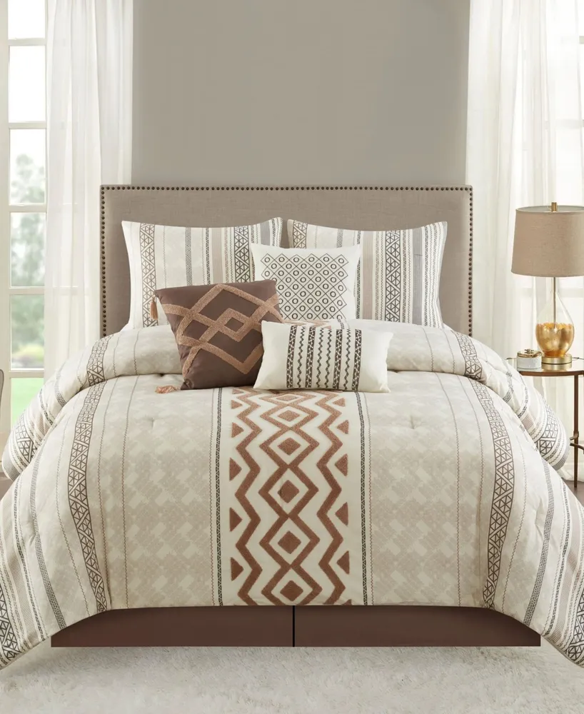 Lorena 7-Piece Comforter Set, Queen - Beige