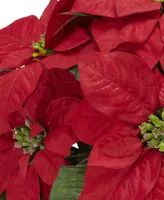 Nearly Natural Poinsettia w/Ceramic Vase Silk Flower Arrangement