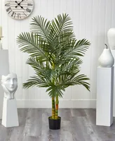 5' Double Stalk Gold-Tone Cane Artificial Palm Tree