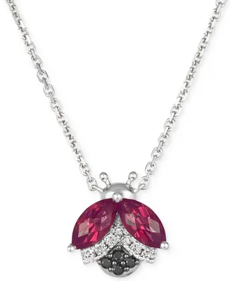 Le Vian Raspberry Rhodolite (1-1/6 ct. t.w.) & Diamond (1/10 ct. t.w.) Ladybug Adjustable 19" Pendant Necklace in 14k White Gold