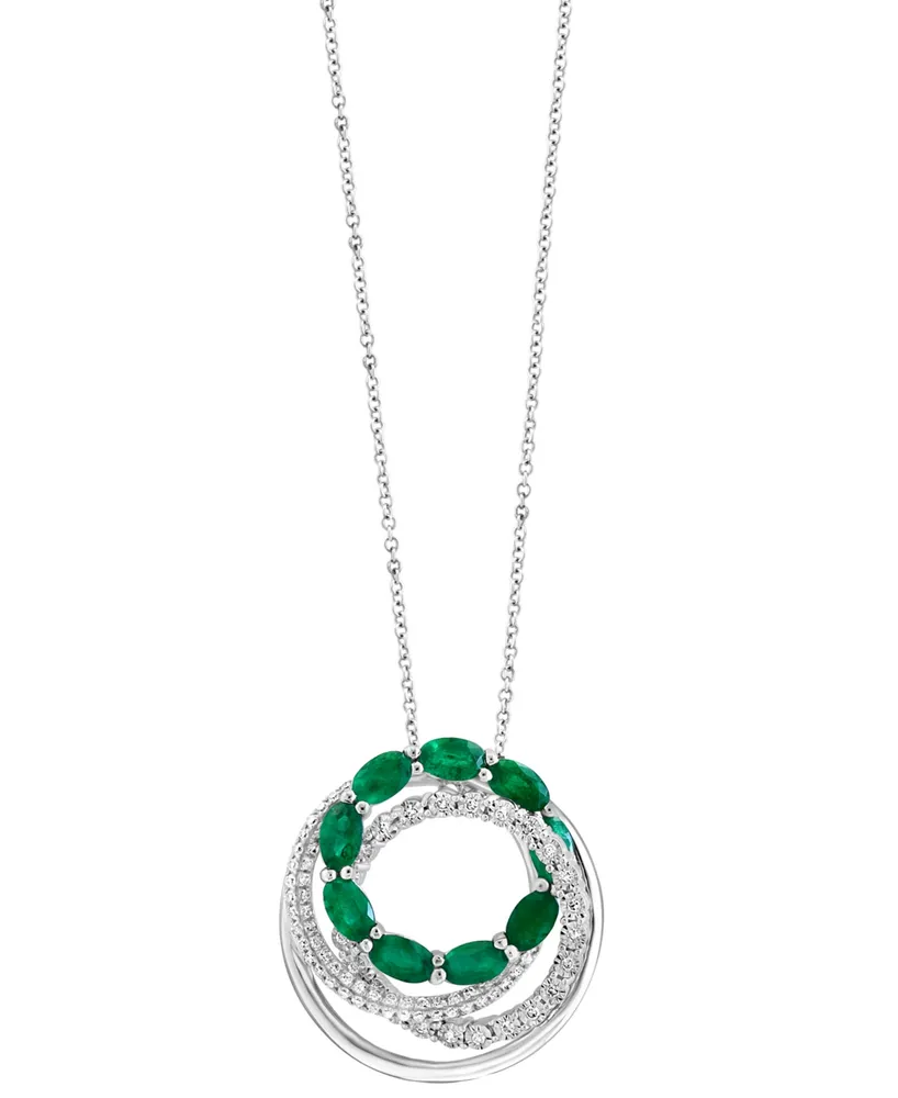 Effy Emerald (2-1/8 ct. t.w.) & Diamond (1/3 ct. t.w.) Multi-Ring 18" Pendant Necklace in 14k White Gold