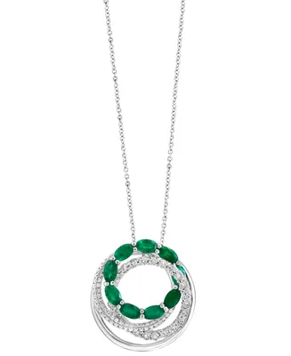 Effy Emerald (2-1/8 ct. t.w.) & Diamond (1/3 ct. t.w.) Multi-Ring 18" Pendant Necklace in 14k White Gold