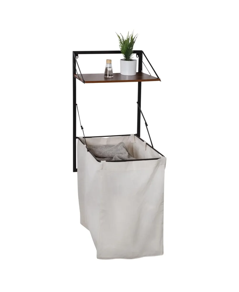 Collapsible Wall Mounted Clothes Hamper with Laundry Bag and Shelf