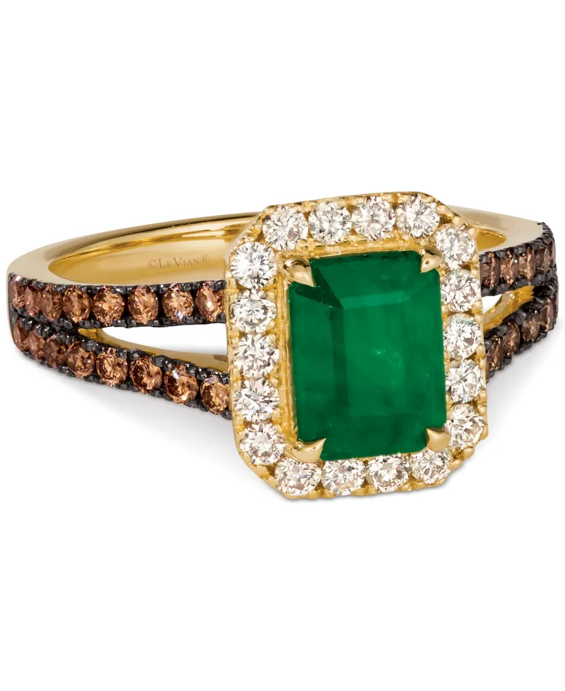 Le Vian New Emerald (1-1/5 ct. t.w.) & Diamond (7/8 ct. t.w.) Halo Split Shank Ring in 14k Gold