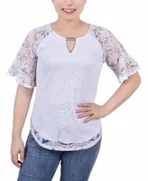 Petite Short Bell Sleeve Lace Blouse
