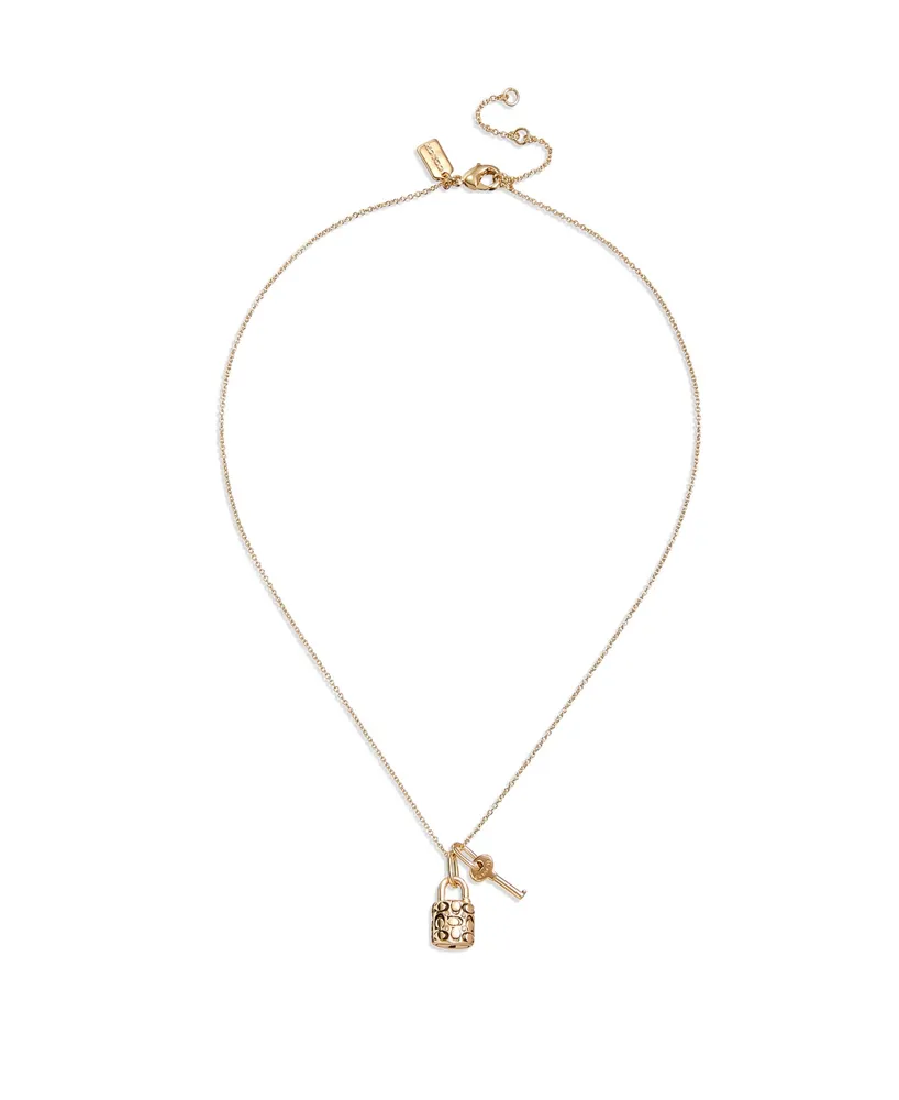 Coach Quilted Padlock Key Necklace - Gold
