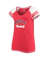 Women's Soft as a Grape Red Los Angeles Angels Curvy Colorblock Tri-Blend Raglan V-Neck T-shirt