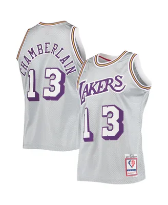 Men's Mitchell & Ness Wilt Chamberlain Silver Los Angeles Lakers 75th Anniversary 1971-72 Hardwood Classics Swingman Jersey