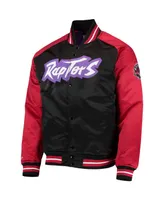 Men's Mitchell & Ness Black, Red Toronto Raptors Hardwood Classics Reload 3.0 Raglan Full-Snap Satin Jacket