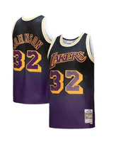 Men's Mitchell & Ness Magic Johnson Purple and Black Los Angeles Lakers 1984/85 Hardwood Classics Fadeaway Swingman Player Jersey