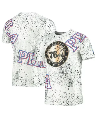 Men's White Philadelphia 76Ers Gold Foil Splatter Print T-shirt