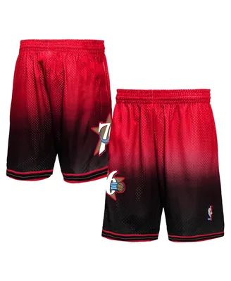 Men's Mitchell & Ness Black, Red Philadelphia 76Ers 2000/01 Hardwood Classics Fadeaway Reload 3.0 Swingman Shorts