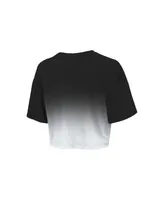 Women's Majestic Threads Black and White Brooklyn Nets Repeat Dip-Dye Cropped T-shirt