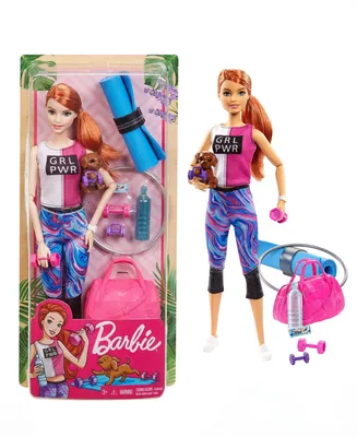Barbie Puppy Loves Fitness with Red Haired Yoga Barbie Set, 3 Piece