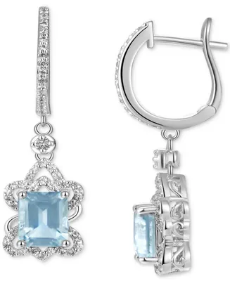 Aquamarine (3 ct. t.w.) & White Sapphire (5/8 Leverback Drop Earrings Sterling Silver (Also Morganite)