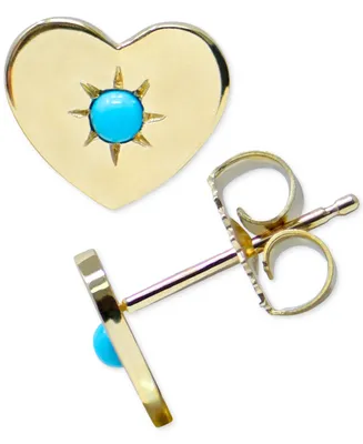 Anzie Turquoise Heart Stud Earrings in 14k Gold