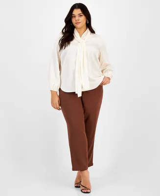 Bar Iii Plus Size Bow-Tie Long-Sleeve Blouse, Created for Macy's