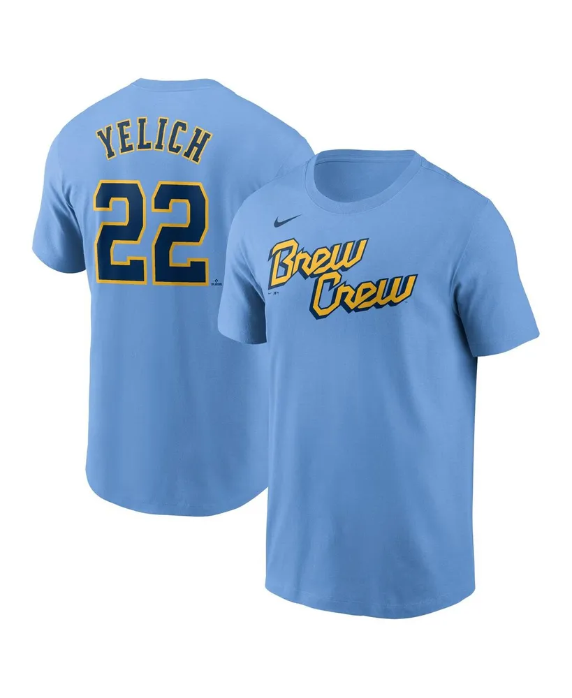 Men's Nike Christian Yelich Powder Blue Milwaukee Brewers City Connect Name and Number T-shirt