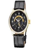 Gevril Men's Giromondo Swiss Quartz Black Genuine Leather Strap Watch 42mm - Gold