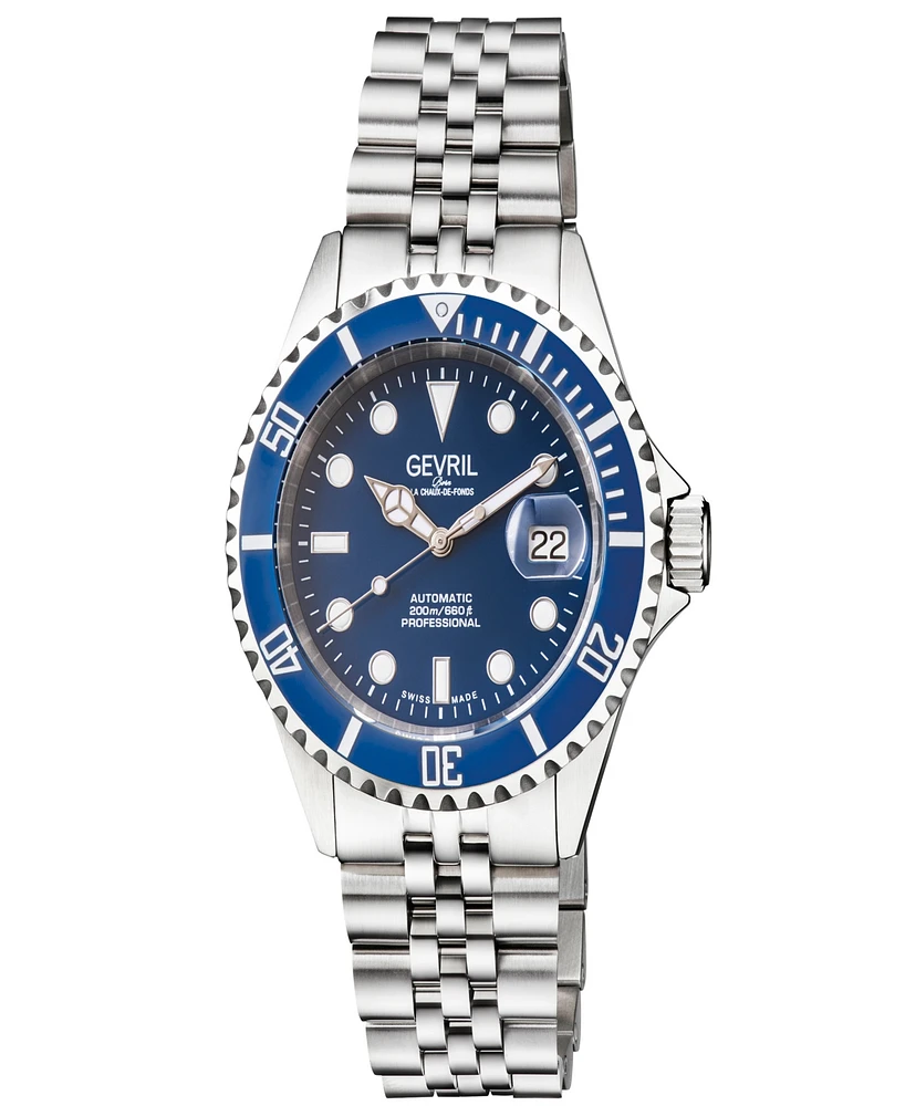 Gevril Men's Wall Street Swiss Automatic Silver-Tone Stainless Steel Bracelet Watch 43mm