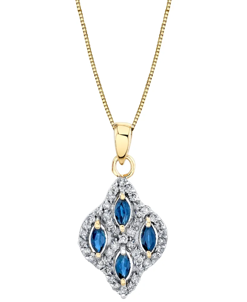 Sapphire (1/2 ct. t.w.) & Diamond (1/3 ct. t.w.) Quatrefoil 18" Pendant Necklace in 14k Gold