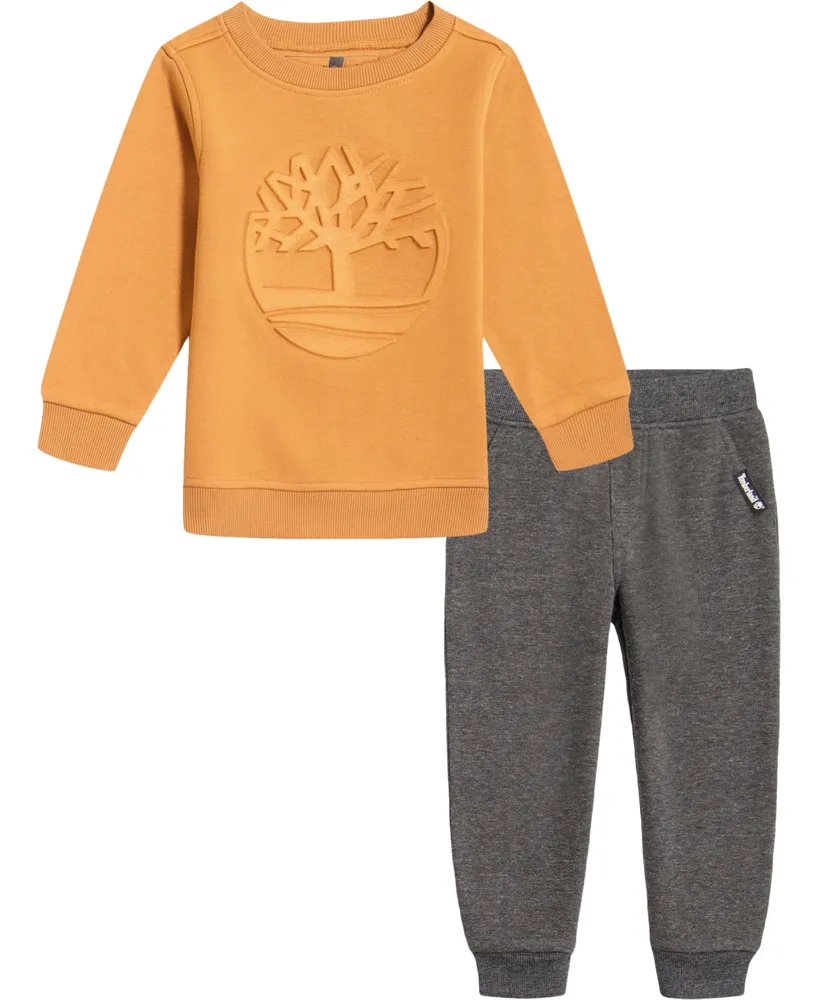 Timberland Baby Boys Embossed Logo Crewneck Top and Heather Joggers, 2  Piece Set