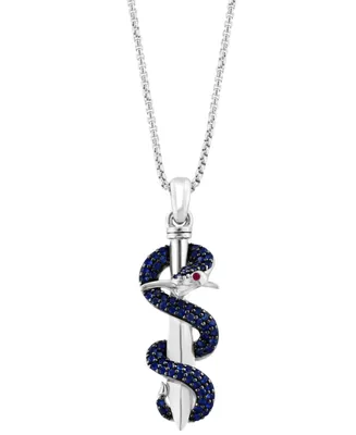 Effy Men's Sapphire (5/8 ct. t.w.) & Ruby Accent Snake & Sword 22" Pendant Necklace in Sterling Silver