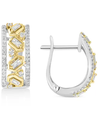 Effy Diamond Multi-Cluster Hoop Earrings (1/2 ct. t.w.) in 14k White Gold & Yellow Gold, 0.59"