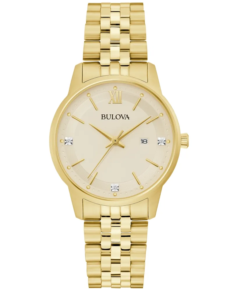 Bulova Women's Classic Diamond Accent Gold-Tone Stainless Steel Bracelet Watch 32mm - Gold