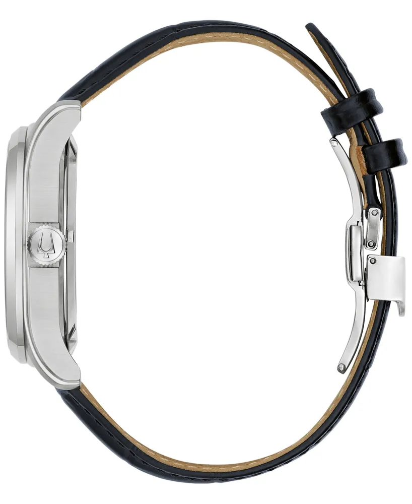 Bulova Men's Automatic Wilton Gmt Leather Strap Watch 43mm