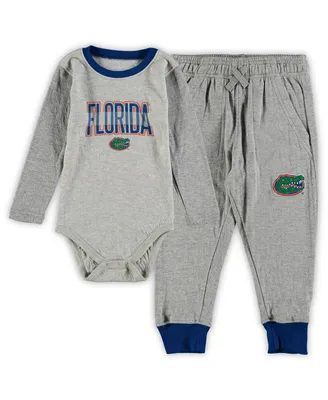 Boys and Girls Infant Wes and Willy Heathered Gray, Royal Florida Gators Jie Jie Long Sleeve Bodysuit and Pants Set