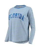 Women's Royal and White Florida Gators Melange Striped Boxy Long Sleeve T-shirt