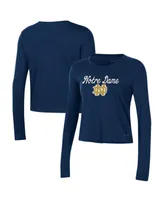 Women's Under Armour Navy Notre Dame Fighting Irish Vault Cropped Long Sleeve T-shirt