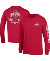 Men's Champion Scarlet Ohio State Buckeyes Team Stack 3-Hit Long Sleeve T-shirt