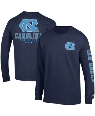 Men's Champion Navy North Carolina Tar Heels Team Stack Long Sleeve T-shirt