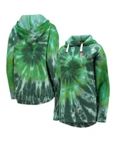 Women's Colosseum Green Miami Hurricanes Slow Ride Spiral Tie-Dye Oversized Pullover Hoodie