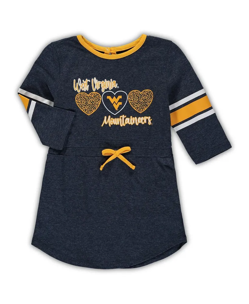 Girls Toddler Colosseum Heathered Navy Distressed West Virginia Mountaineers Poppin Sleeve Stripe Dress