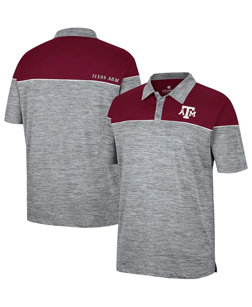 Men's Colosseum Heathered Gray, Maroon Texas A&M Aggies Birdie Polo Shirt