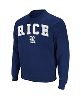 Men's Colosseum Navy Rice Owls Arch and Logo Tackle Twill Pullover Sweatshirt