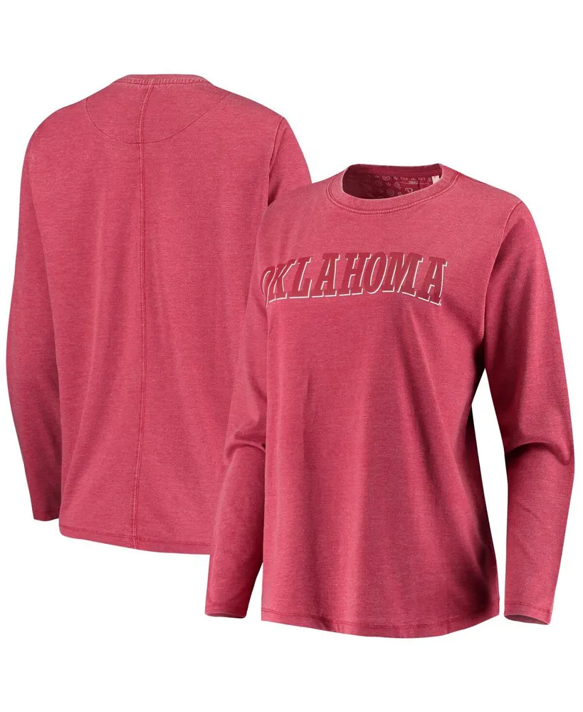 Women's Pressbox Crimson Oklahoma Sooners Tonal Block Vintage Wash Long Sleeve T-shirt