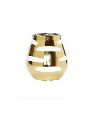 Vase with Block Design with Wide Opening - White, Gold